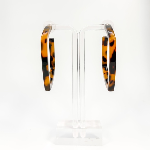 JCREW Jewelry - Dark Tortoise Pattern, Acetate Hoop Earrings- Lightly Worn - Picture 2 of 4